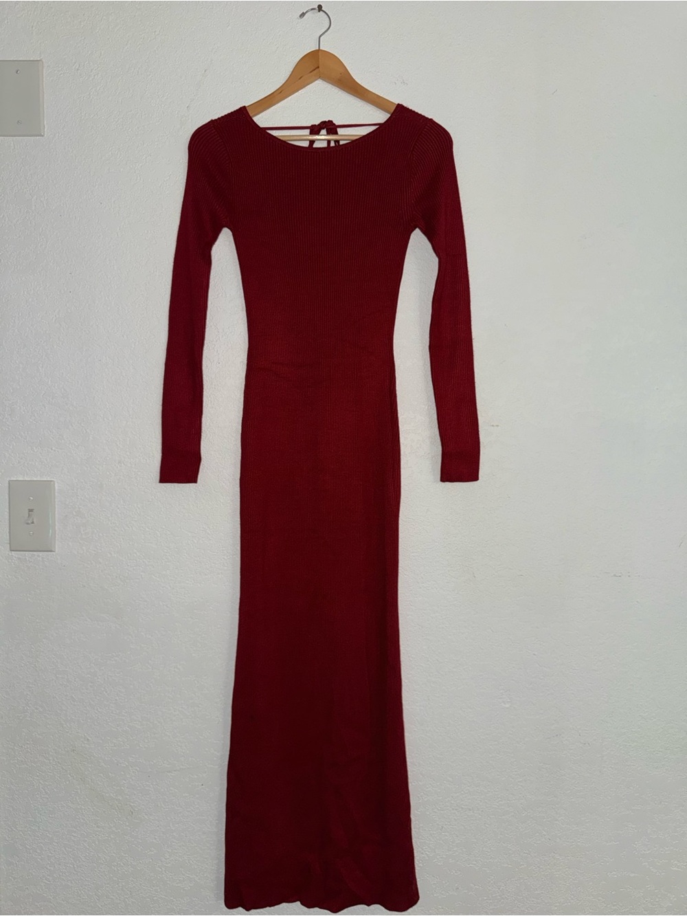 Abercrombie & Fitch Ribbed Open Back Long-Sleeve Maxi Dress in Red